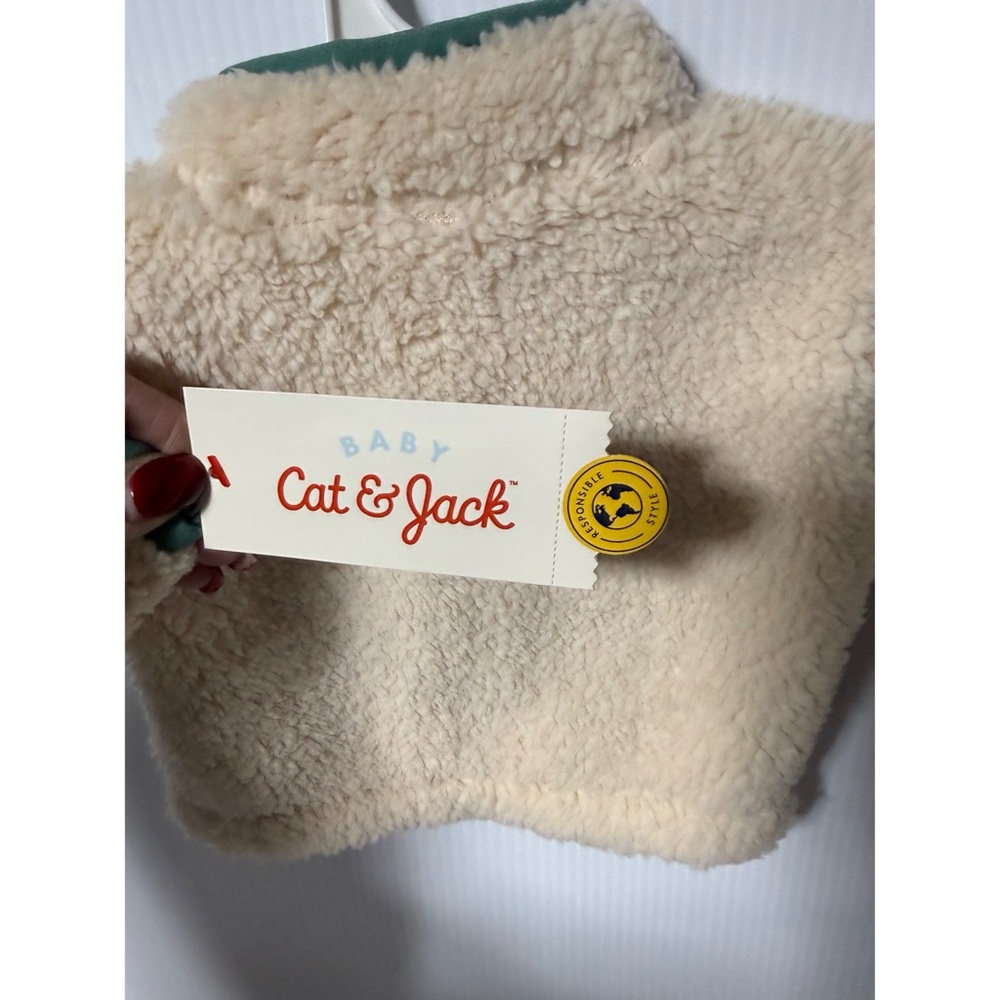 NWT Cat & Jack Cream Fleece Baby Jacket with Green Details size 18 months - Picture 4 of 5